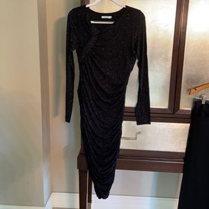 Black with white flecks Bailey44 ruched size Large soft cotton jersey lined midi